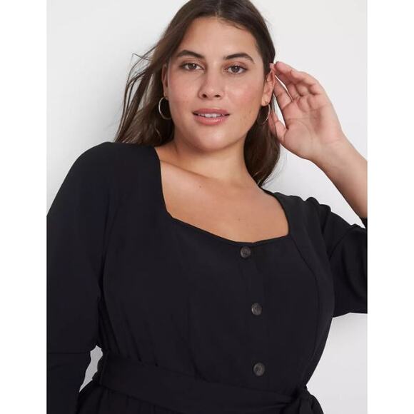 Lane Bryant Jumpsuit 14 / 14W CROP Wide Leg Black X-Large XL Square Neck NEW - Picture 1 of 12